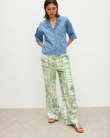 OLIVER BONAS Tile Print Linen Wide Leg Trousers - Green