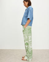 OLIVER BONAS Tile Print Linen Wide Leg Trousers - Green