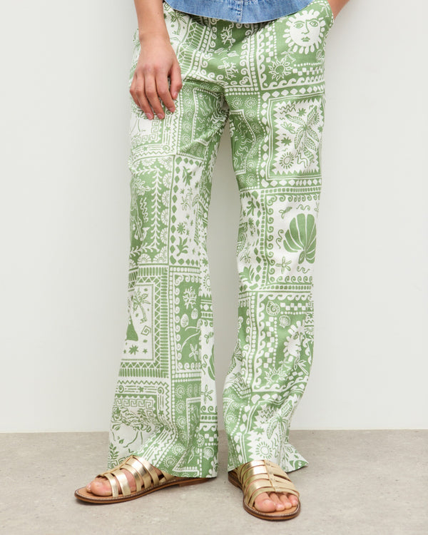 OLIVER BONAS Tile Print Linen Wide Leg Trousers - Green