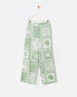 OLIVER BONAS Tile Print Linen Wide Leg Trousers - Green