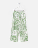 OLIVER BONAS Tile Print Linen Wide Leg Trousers - Green