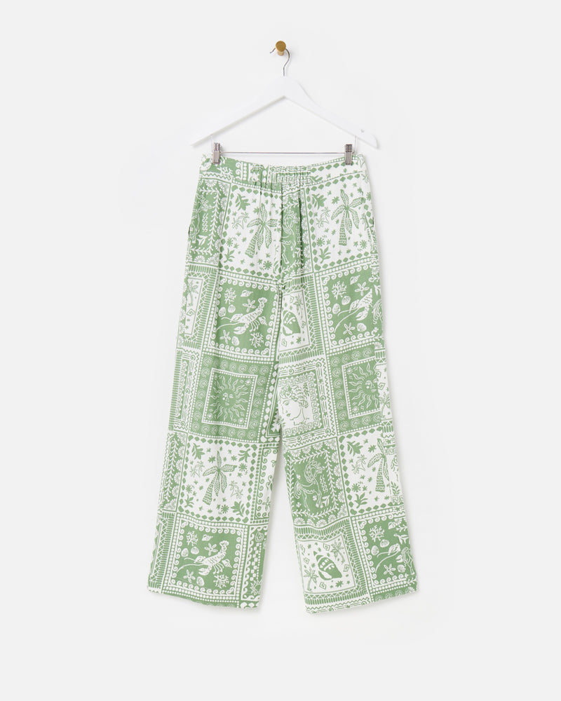 OLIVER BONAS Tile Print Linen Wide Leg Trousers - Green