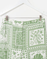 OLIVER BONAS Tile Print Linen Wide Leg Trousers - Green