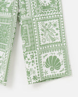 OLIVER BONAS Tile Print Linen Wide Leg Trousers - Green