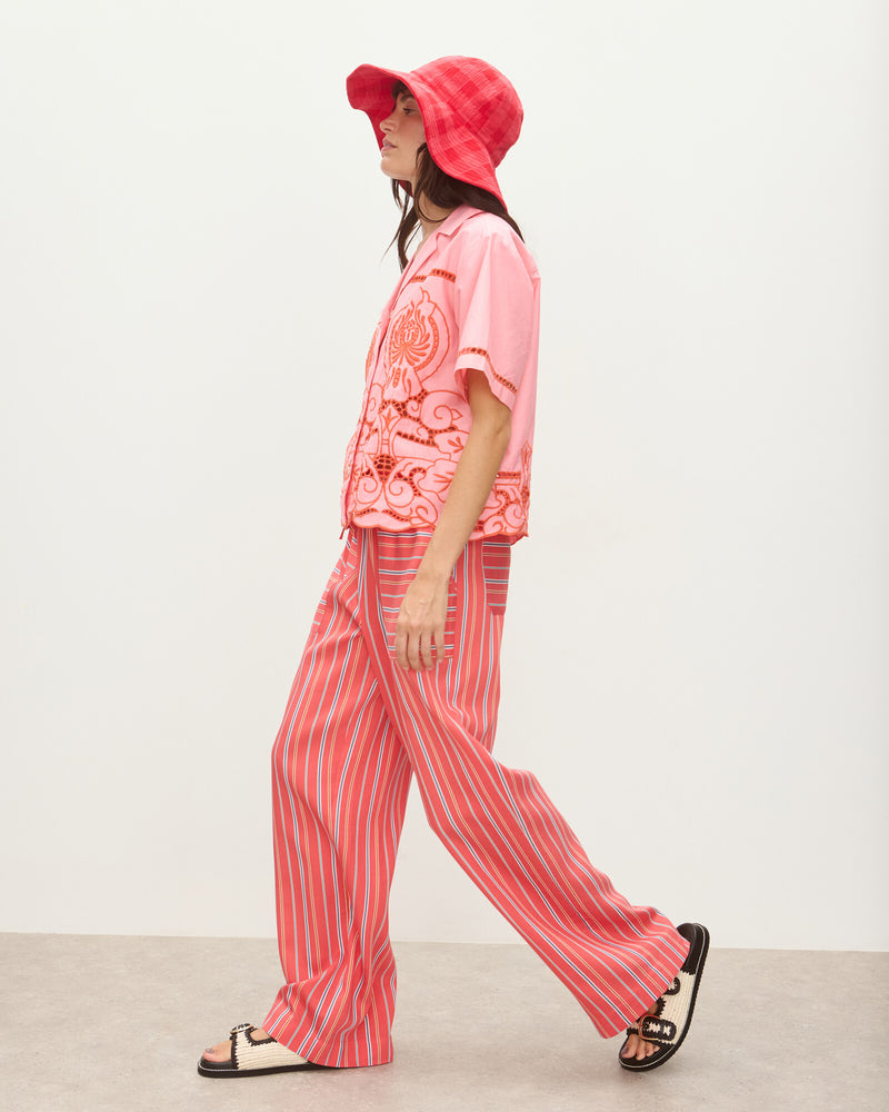 OLIVER BONAS Striped Wide Leg Trousers - Red & Blue