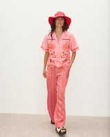OLIVER BONAS Striped Wide Leg Trousers - Red & Blue