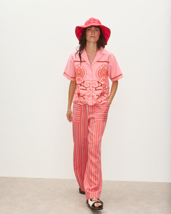 OLIVER BONAS Striped Wide Leg Trousers - Red & Blue