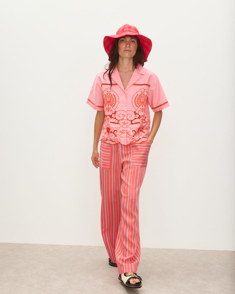 OLIVER BONAS Striped Wide Leg Trousers - Red & Blue