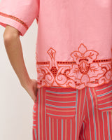 OLIVER BONAS Striped Wide Leg Trousers - Red & Blue