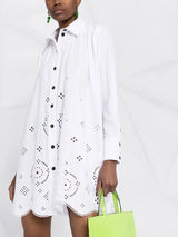GANNI Long Sleeve Cotton Broderie Anglaise Dress - Bright White Sz32 NZ6
