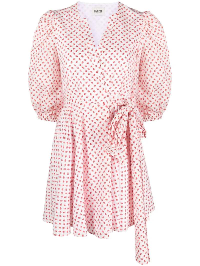 CLAUDIE PEIRLOT Wrap Mini Dress - Red Floral Sz40 NZM