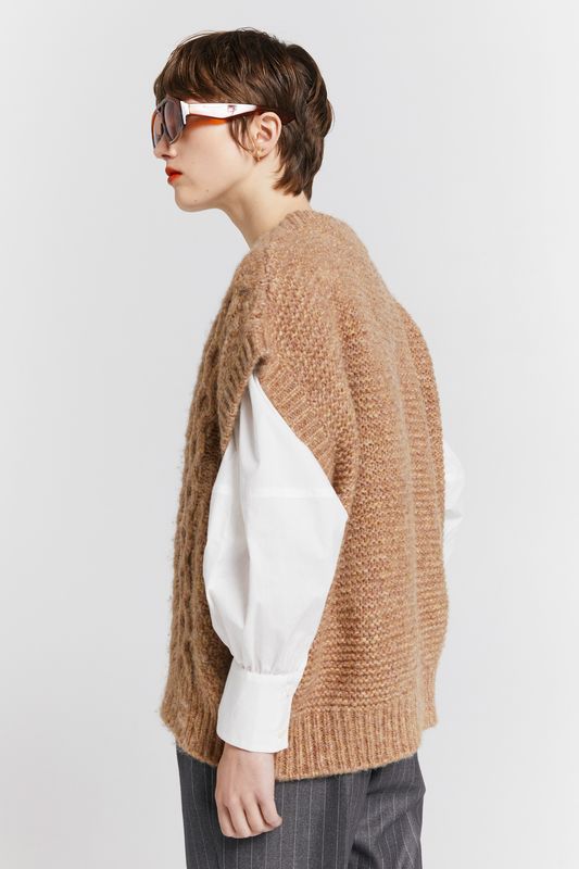 KAREN WALKER Cable Knit Vest - Honey Marle Sz12