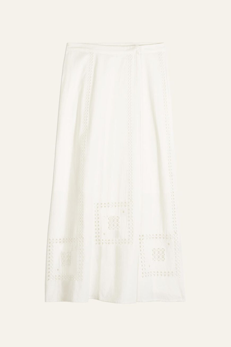 BA&SH Lermaid Embroidered Maxi Skirt - White Sz36 NZ Small