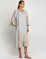 GREEK ARCHAIC KORI Feather Kaftan Dress - Light Grey SzM