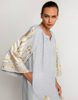 GREEK ARCHAIC KORI Feather Kaftan Dress - Light Grey SzM