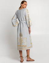 GREEK ARCHAIC KORI Feather Kaftan Dress - Light Grey SzM