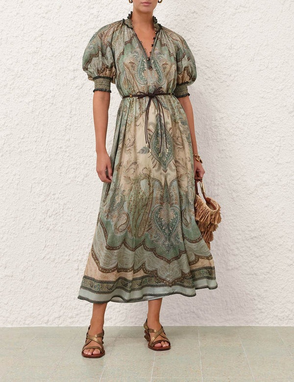 ZIMMERMANN  Wanderlust Billow Dress - Teal Multi Sz4 NZ16