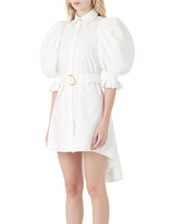 AJE Eucalypt Puff Sleeve Shirt Dress - White Sz6