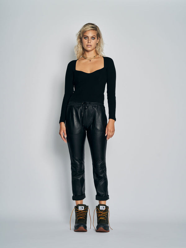 NEWLANDS Rupert Leather Jogger - Black Sz10