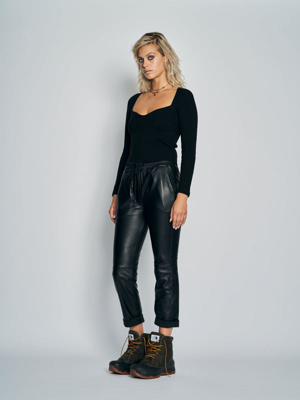 NEWLANDS Rupert Leather Jogger - Black Sz10