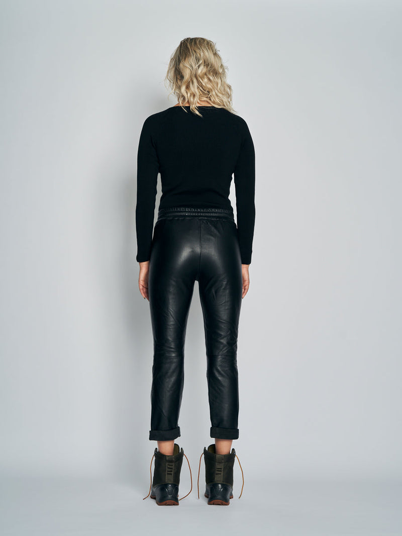 NEWLANDS Rupert Leather Jogger - Black Sz10