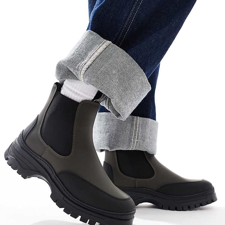 BARBOUR INTERNATIONAL Morgan Leather Chelsea Boot - Olive/Black  EU41