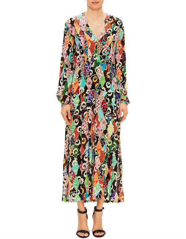 RIXO LONDON Autumn Patchwork Midi Dress - Multi Print Sz10