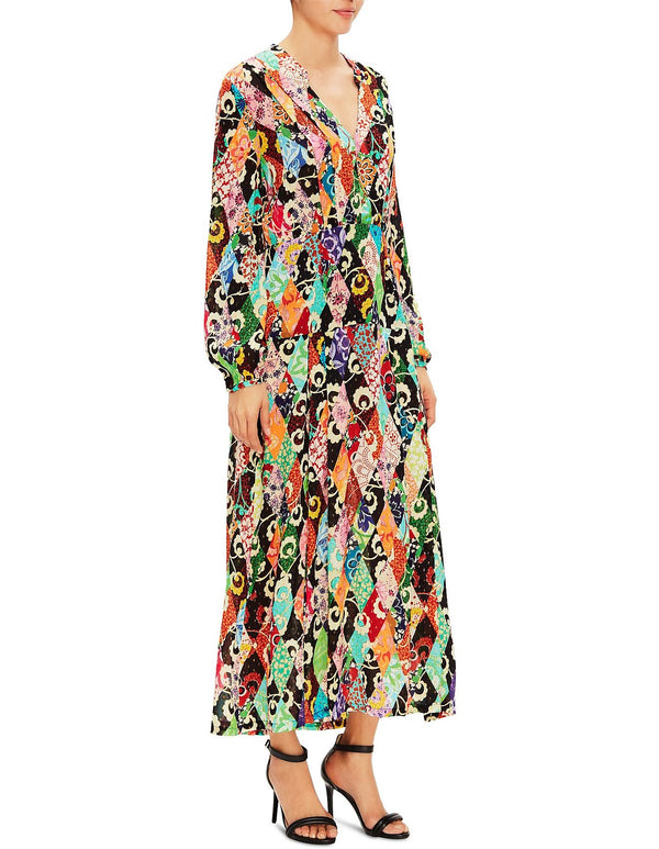 RIXO LONDON Autumn Patchwork Midi Dress - Multi Print Sz10
