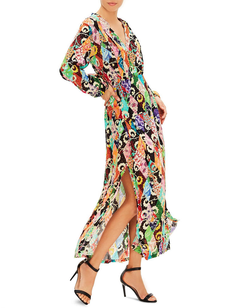 RIXO LONDON Autumn Patchwork Midi Dress - Multi Print Sz10
