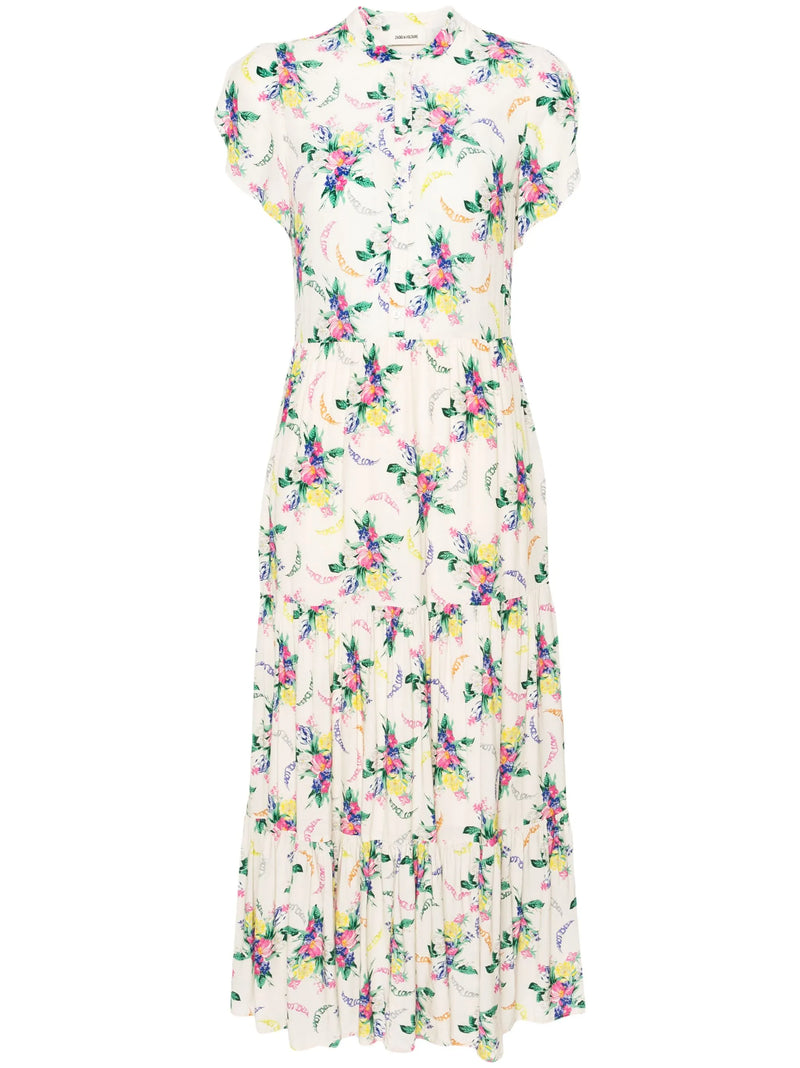 ZADIG & VOLTAIRE Razy Floral Print Midi Dress - Soft Bouquet SzS