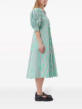 GANNI Organic Cotton Midi Shirtdress - Green Stripe Sz36 NZ10