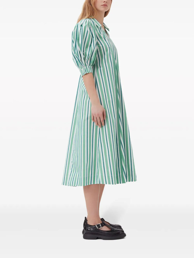GANNI Organic Cotton Midi Shirtdress - Green Stripe Sz36 NZ10