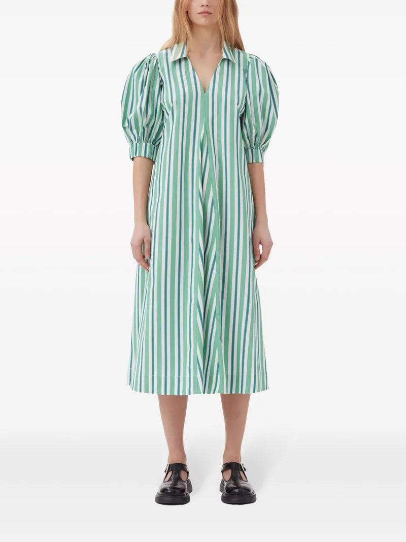 GANNI Organic Cotton Midi Shirtdress - Green Stripe Sz36 NZ10