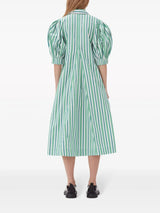 GANNI Organic Cotton Midi Shirtdress - Green Stripe Sz36 NZ10