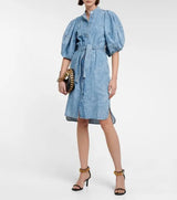 STELLA MCCARTNEY Puff Sleeve Denim Shirt Dress - Blue Sz40 NZ10