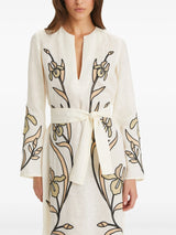 TORY BURCH RRP $1850 Applique Linen Kaftan Dress - Ivory US6 NZ10