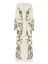 TORY BURCH RRP $1850 Applique Linen Kaftan Dress - Ivory US6 NZ10