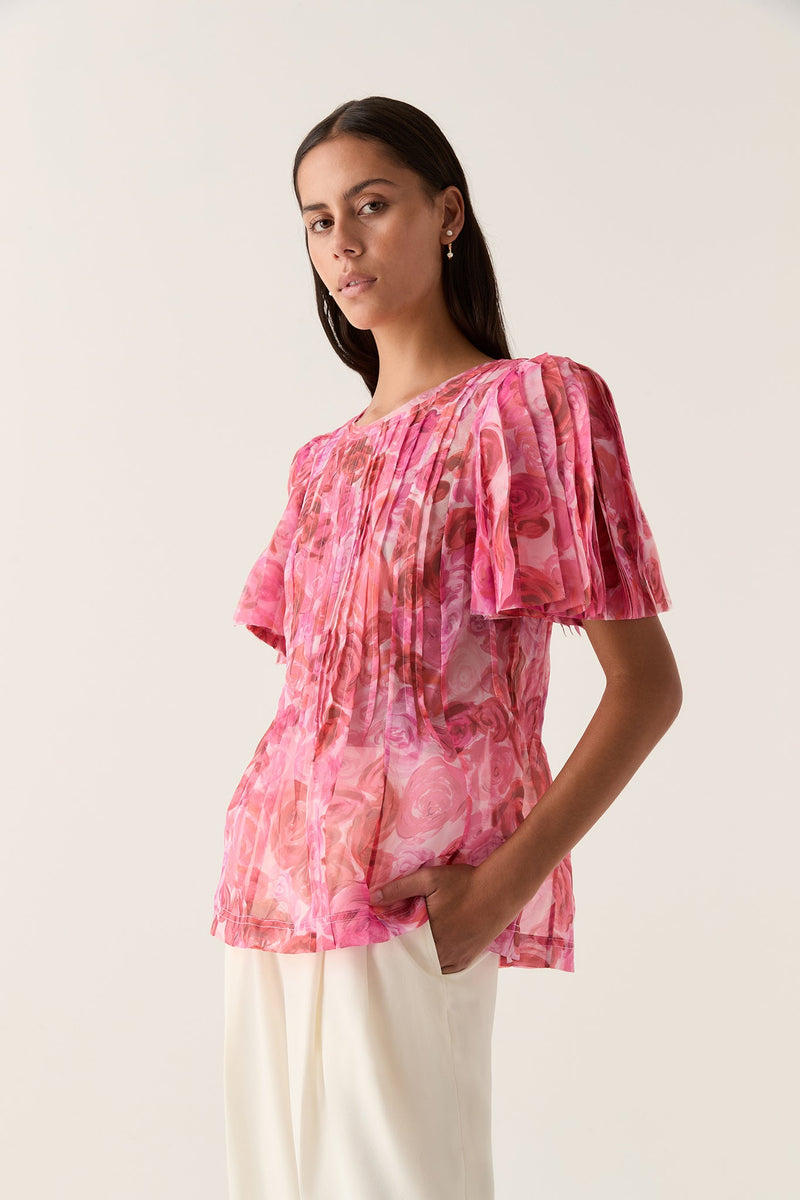 AJE Stella Linear Ruffle Top - Rose Sz8