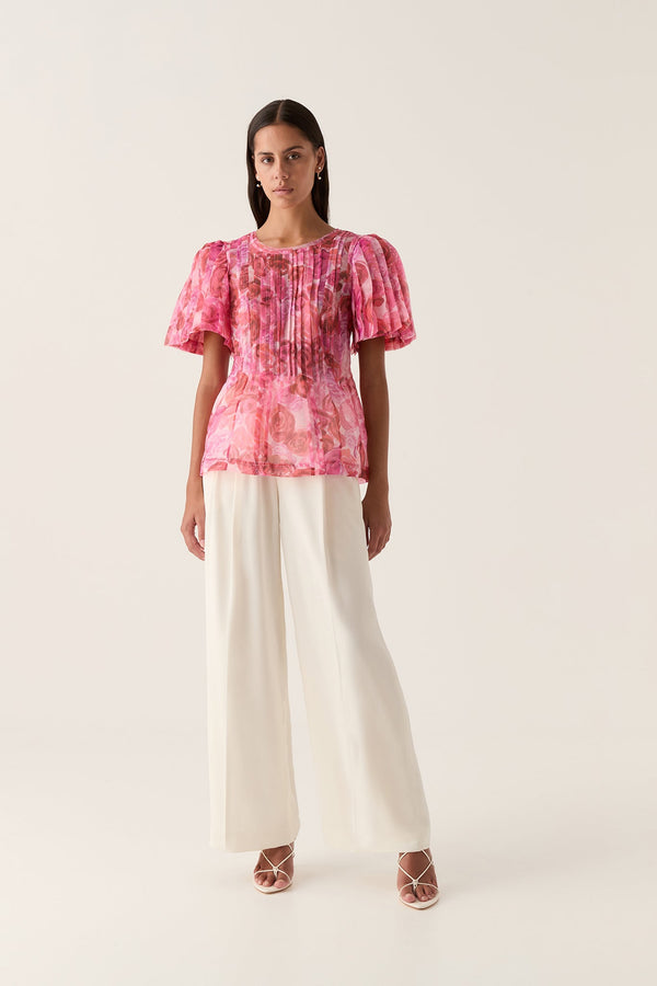 AJE Stella Linear Ruffle Top - Rose Sz8