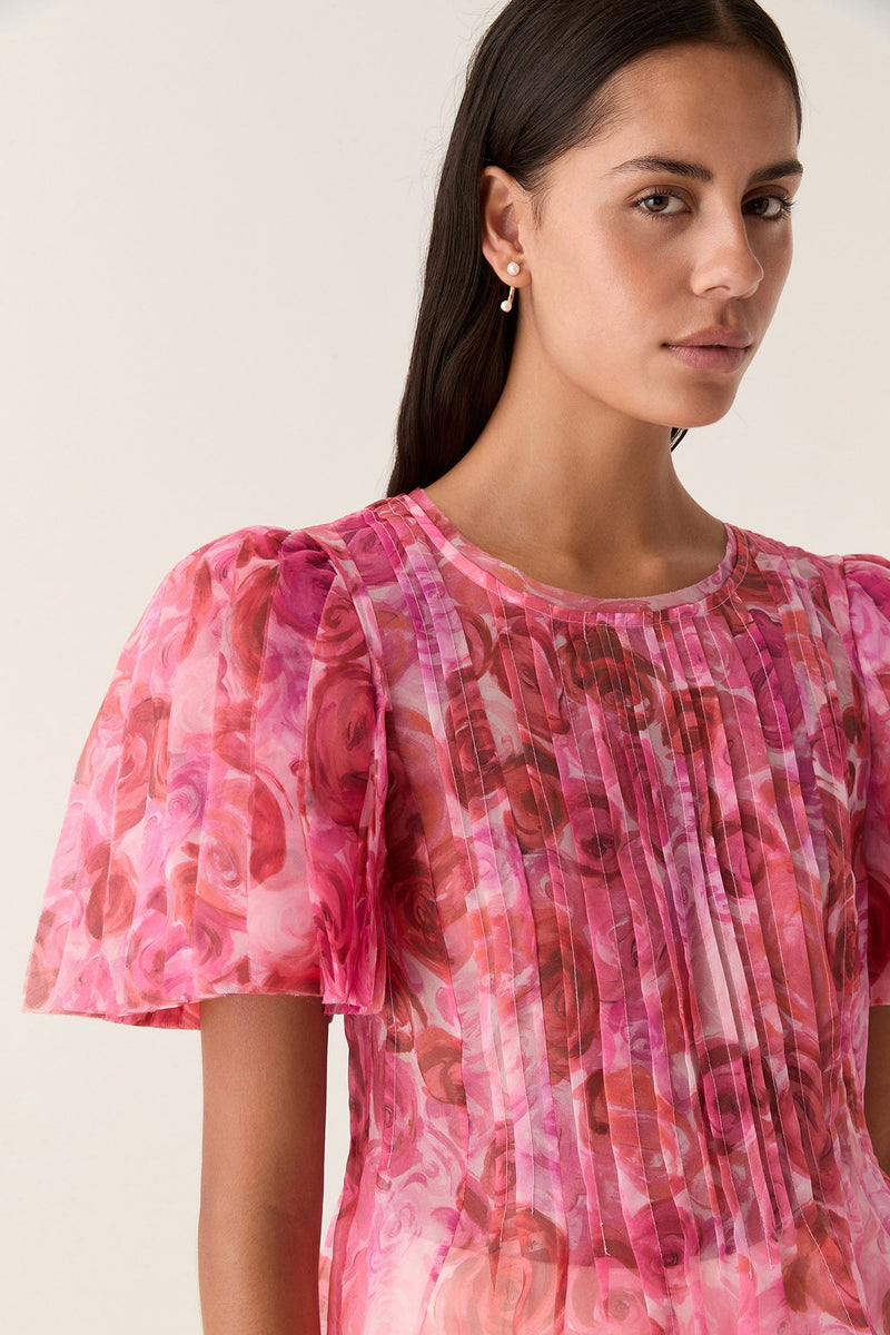 AJE Stella Linear Ruffle Top - Rose Sz8