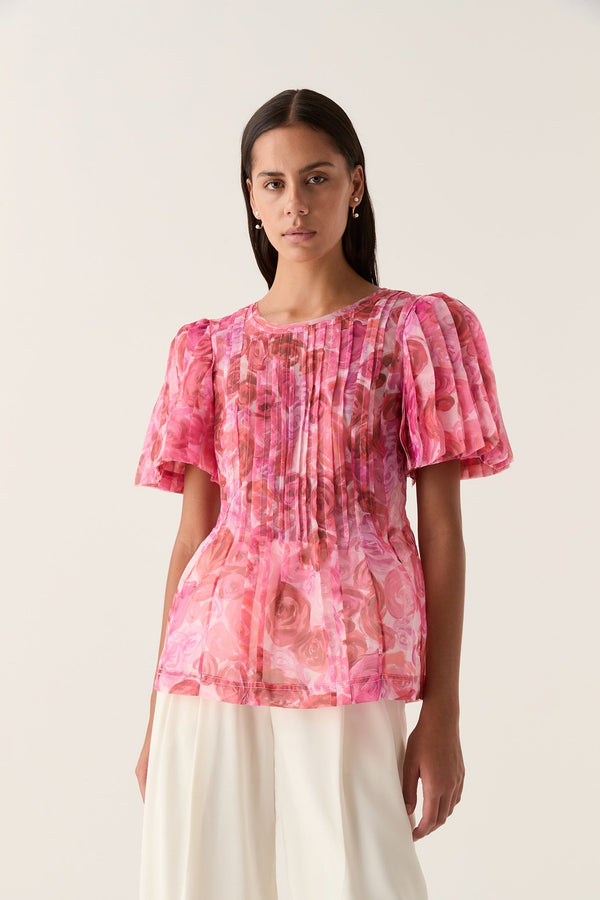 AJE Stella Linear Ruffle Top - Rose Sz8