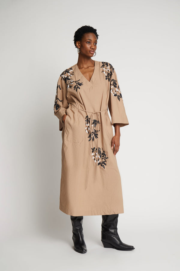 MUNTHE Syrus Embellished Dress - Camel Sz38 NZ10