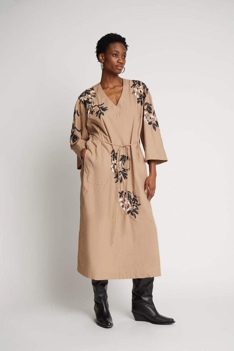 MUNTHE Syrus Embellished Dress - Camel Sz38 NZ10