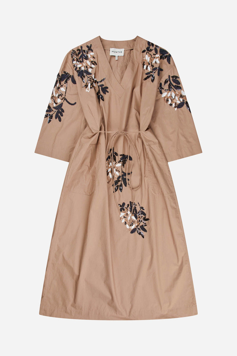 MUNTHE Syrus Embellished Dress - Camel Sz38 NZ10