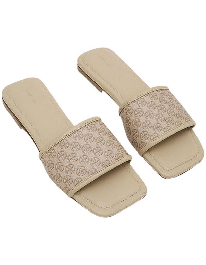 ANINE BING Monogram Ria Slides - Beige EU41