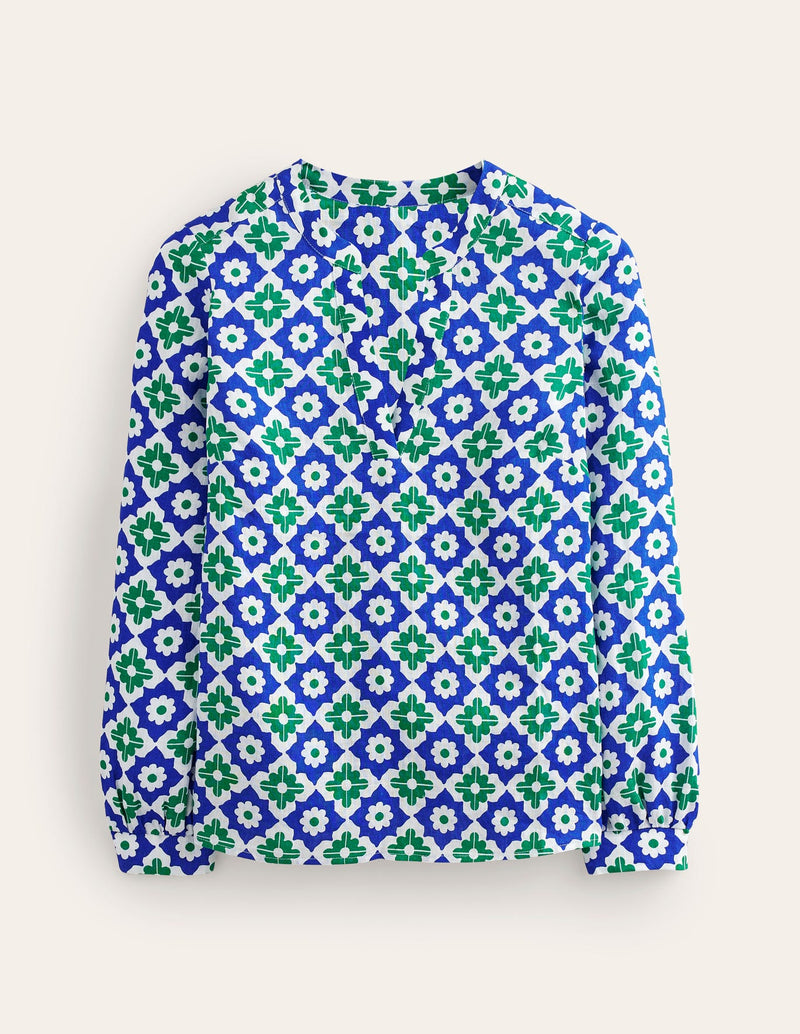 BODEN Blue & Green Linen Print Top Sz8