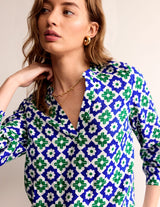 BODEN Blue & Green Linen Print Top Sz8