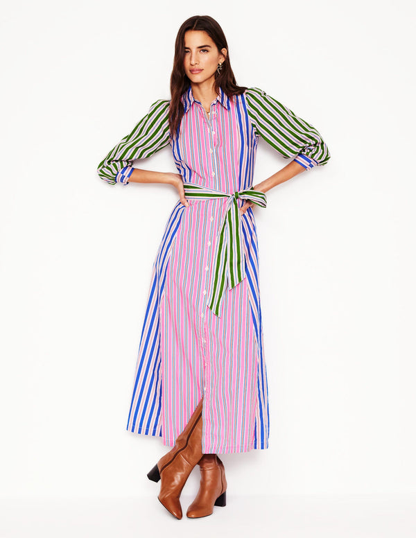 BODEN Clara Cotton Shirt Dress-Pink Rose, Red Stripe - Sz12