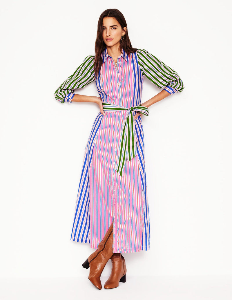 BODEN Clara Cotton Shirt Dress-Pink Rose, Red Stripe - Sz12
