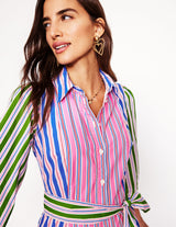 BODEN Clara Cotton Shirt Dress-Pink Rose, Red Stripe - Sz12
